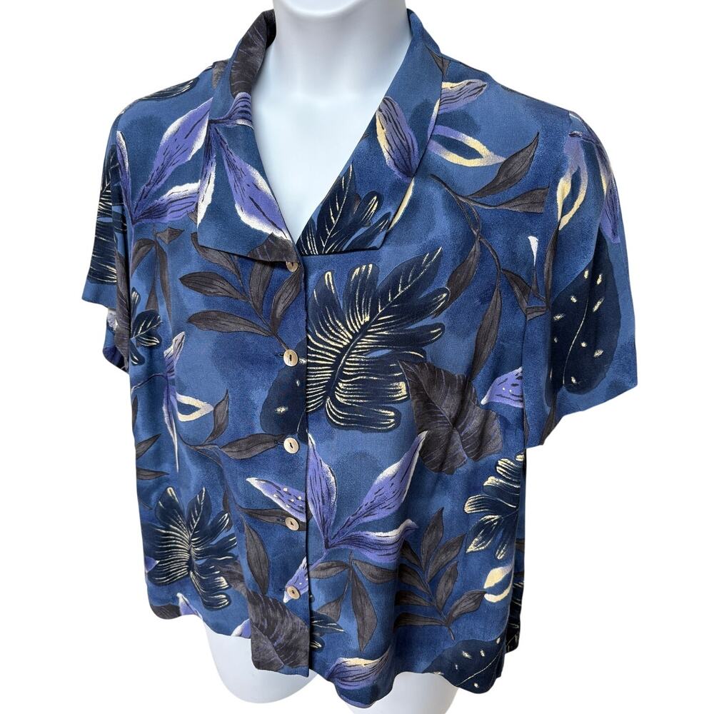 Vintage Tropical Print Short Sleeve Button Down Shirt size 16W - Picture 3 of 9